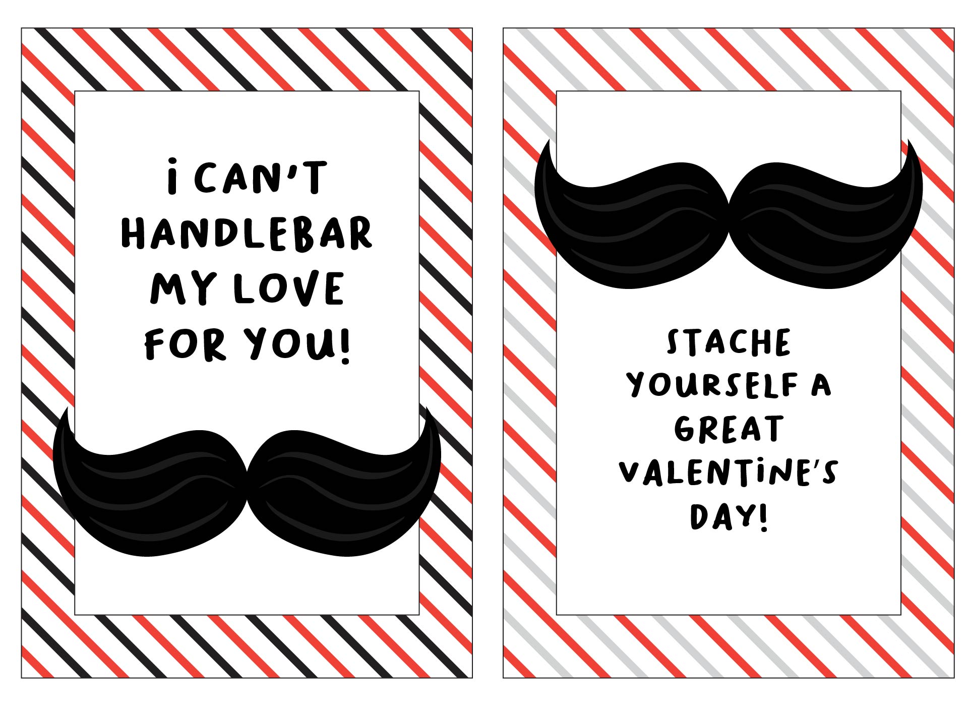 Kids Mustache Printable Valentines Day Cards