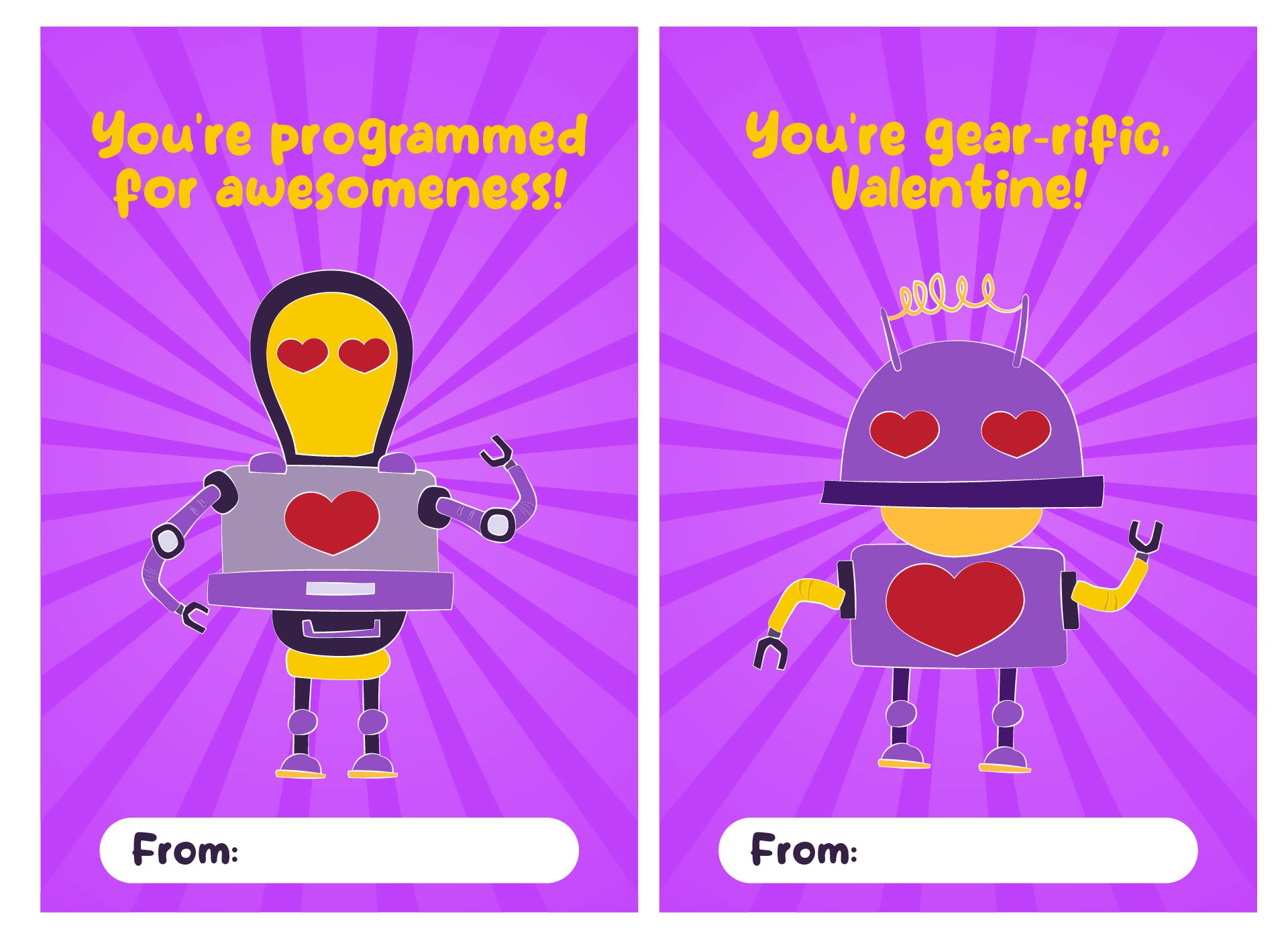 Kids Robot Valentines Day Tags Sheets