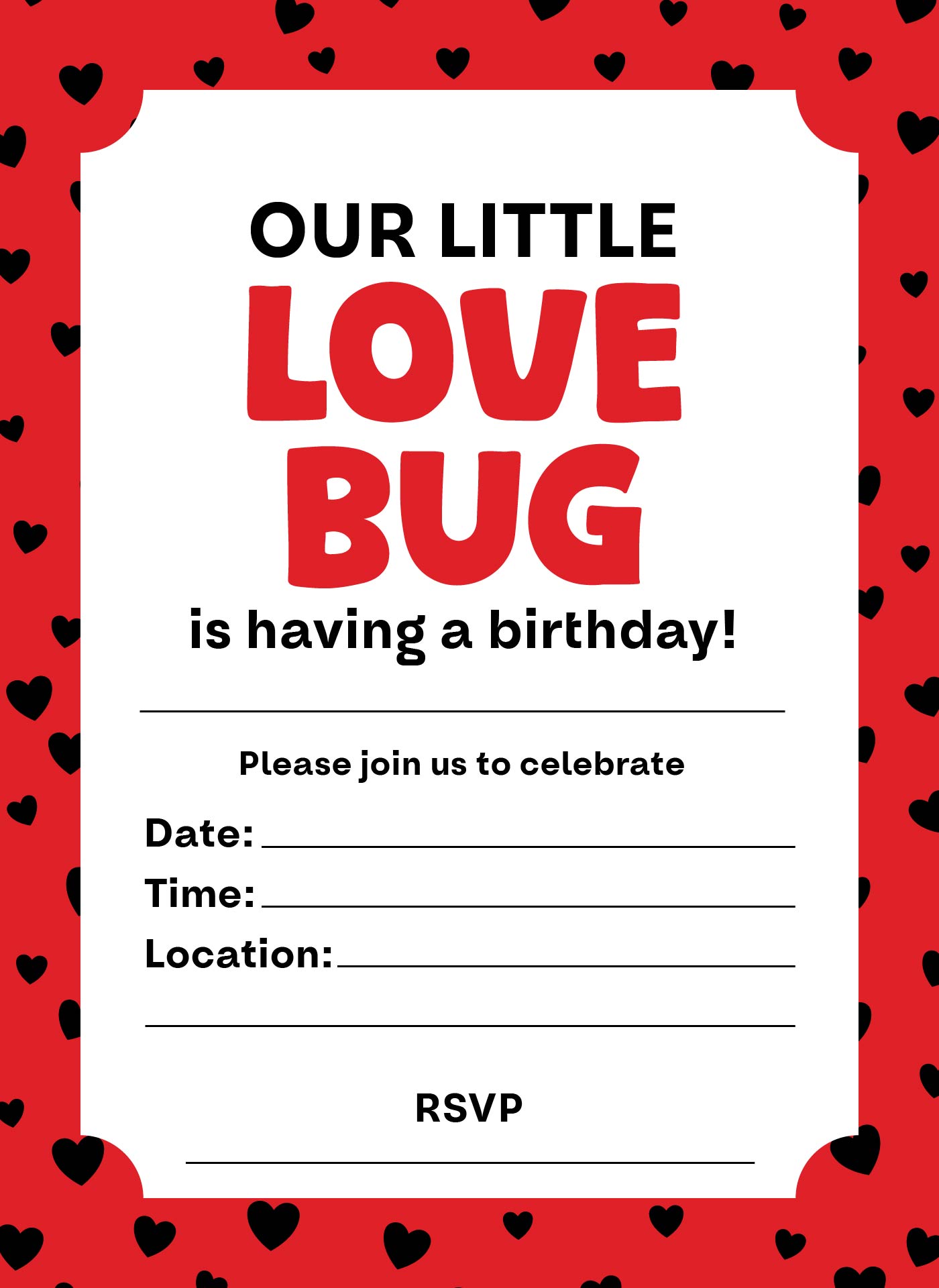 Love Bug Valentine Party Invitations