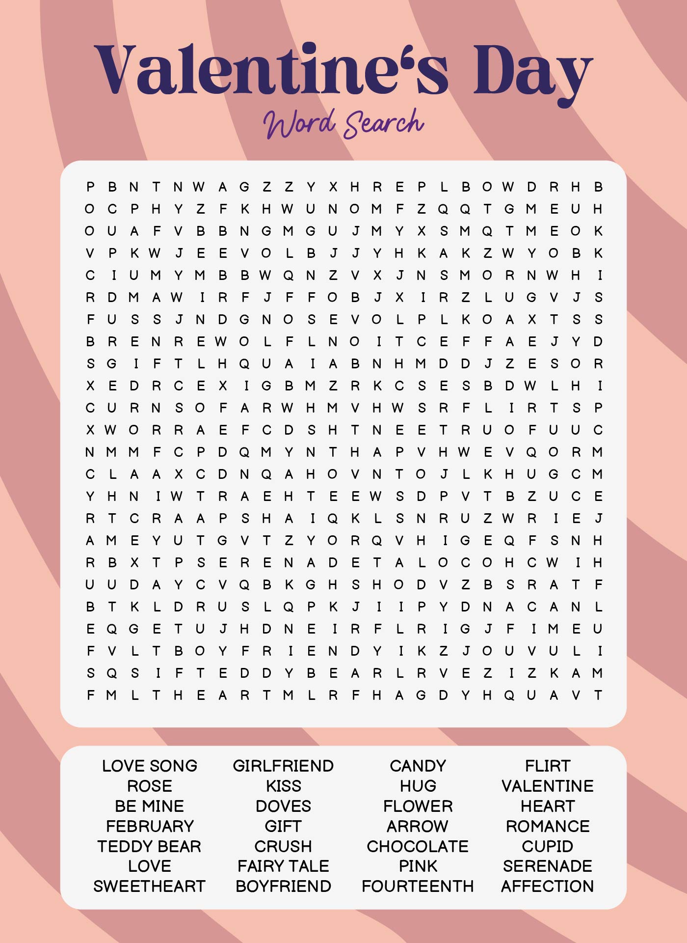 Love-Themed Valentines Day Word Search Puzzles Printable