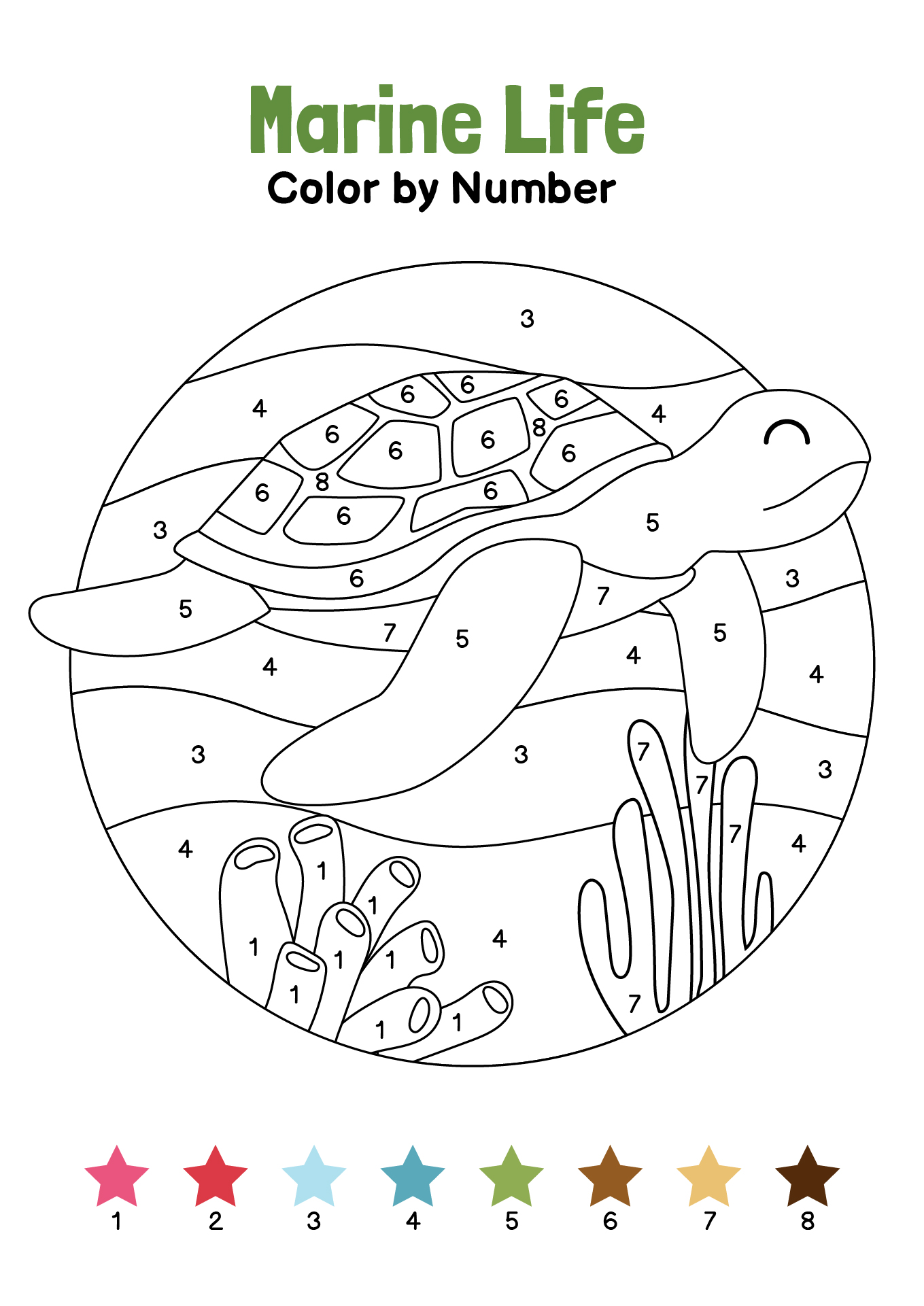 Marine Life Color by Number Printables