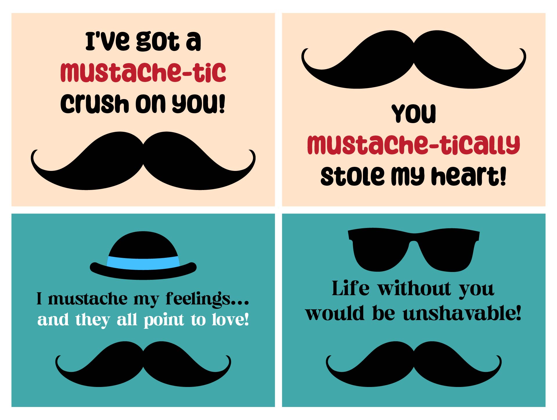 Mustache-Themed Valentines Day Card Printable