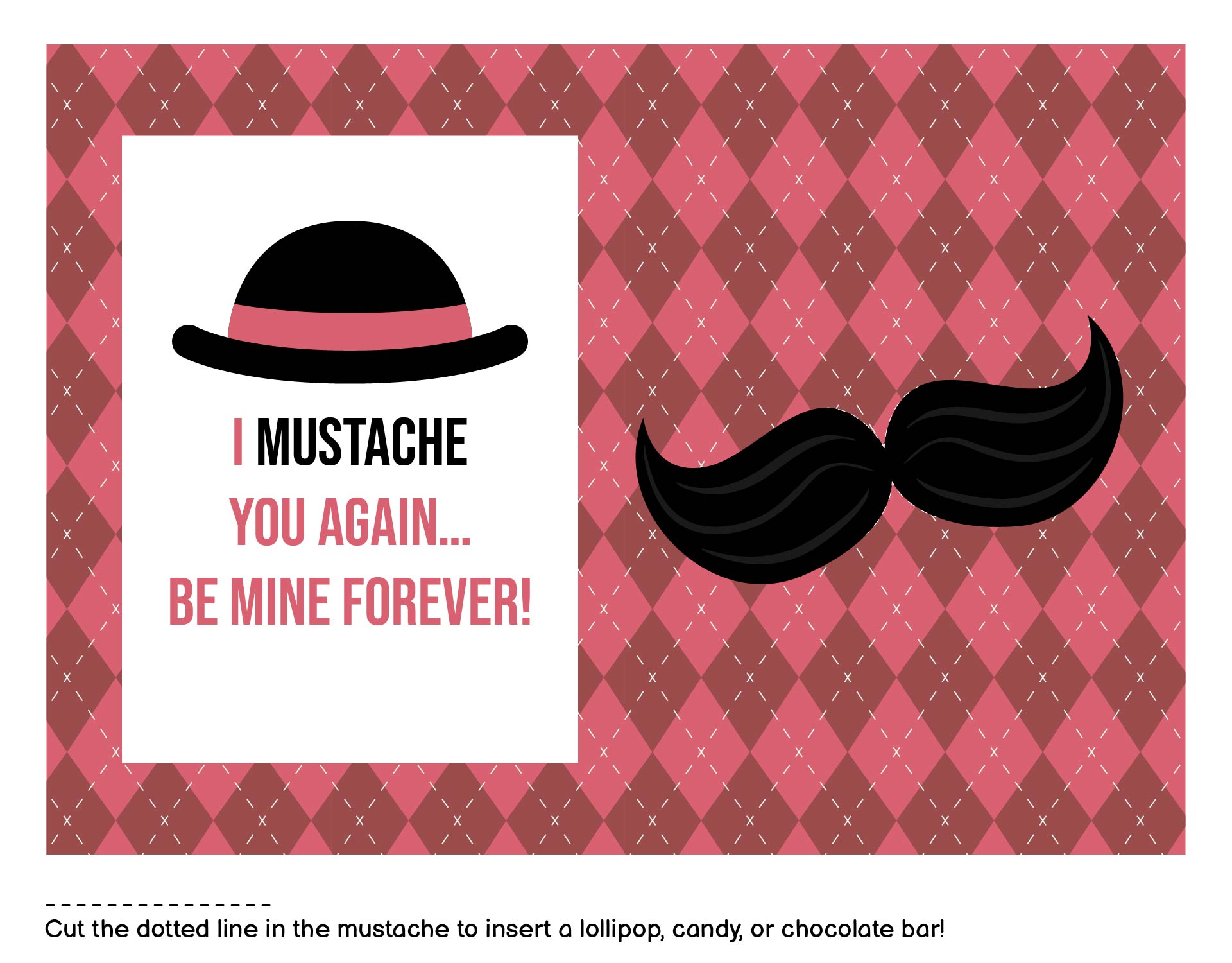 Mustache Valentines Day Card Printables for Craft