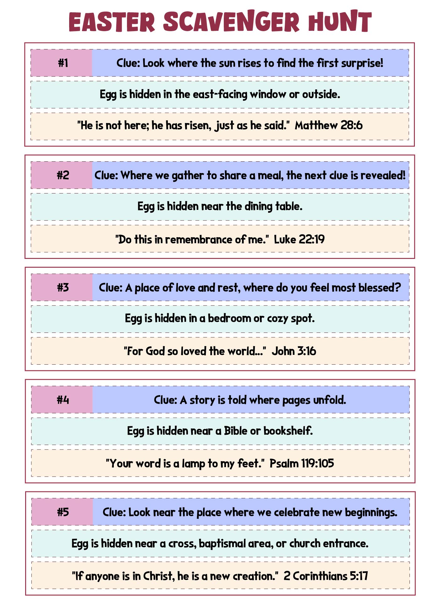 Printable Bible Verse Easter Scavenger Hunts