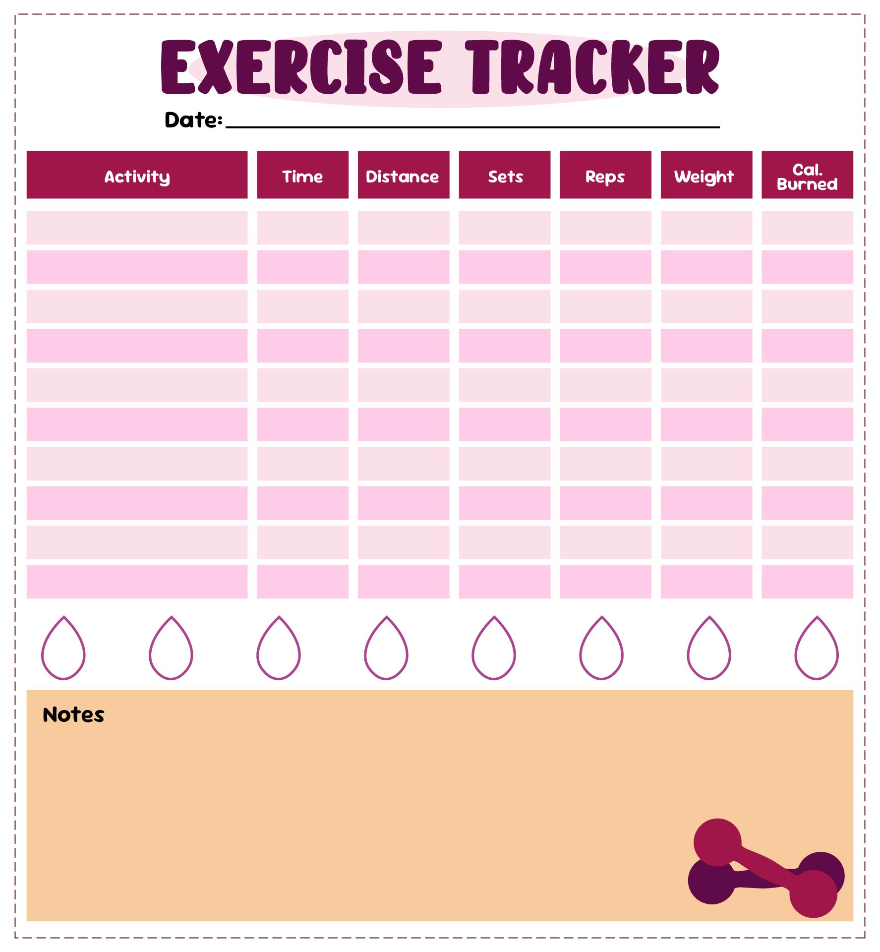 Printable Blank Exercise Tracker Sheets