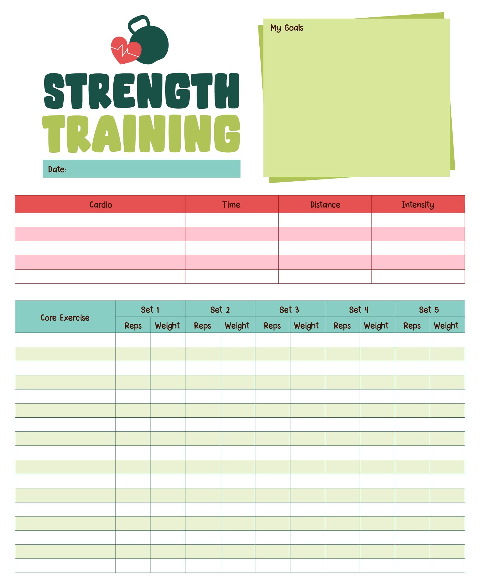 Printable Blank Strength Training Logs