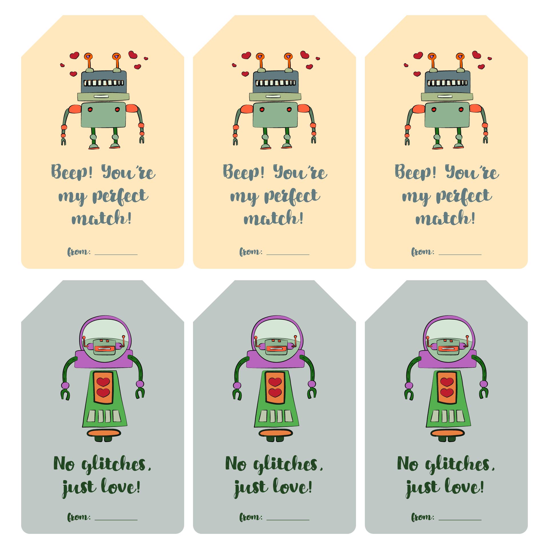 Printable Cute Robot Valentine Labels