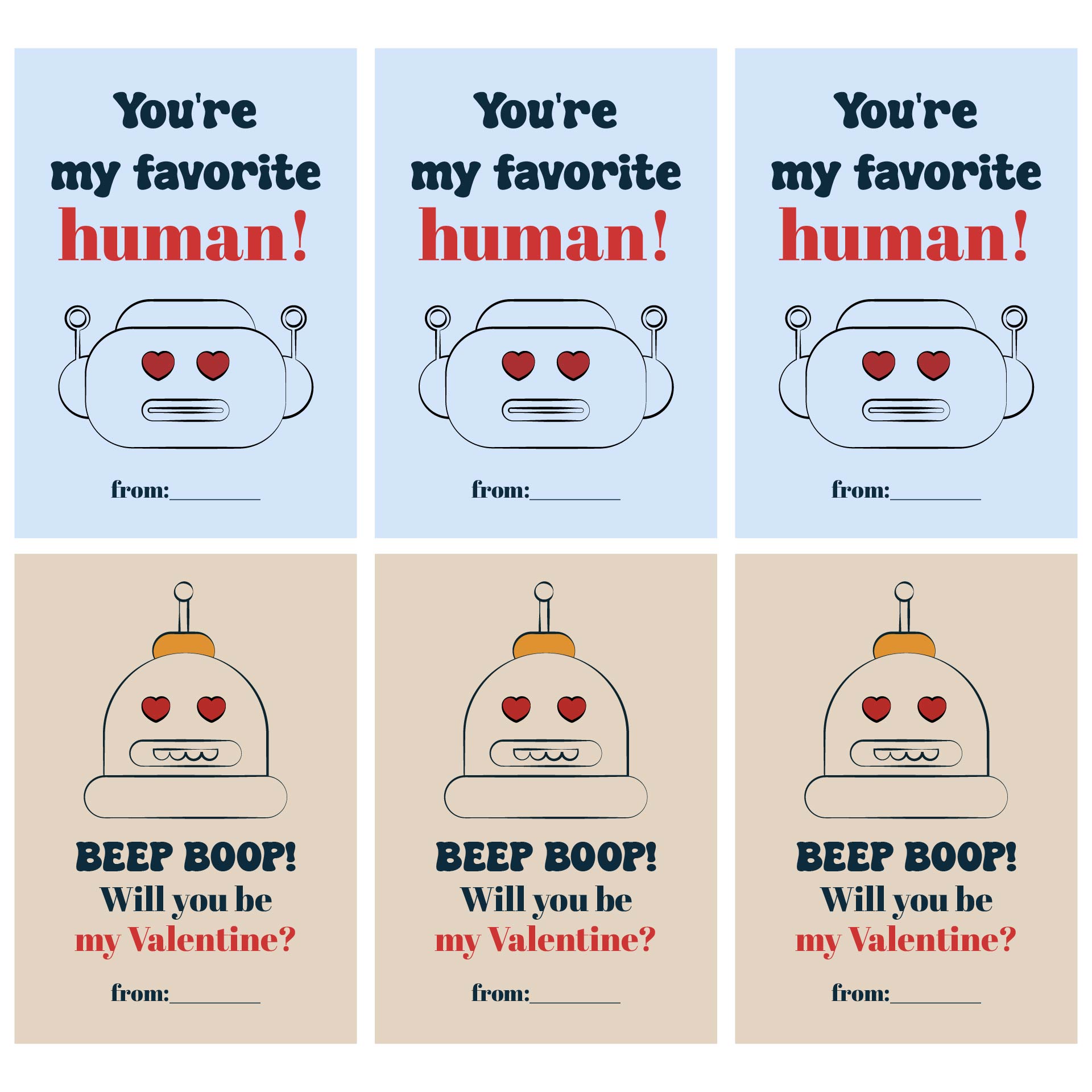 Printable Robot Valentine Gift Tags