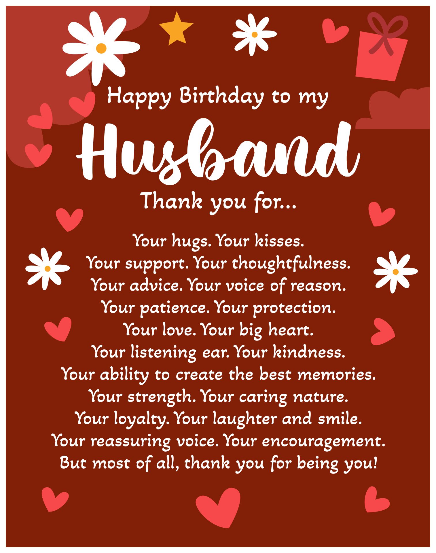 Printable Romantic Birthday Cards for Husband