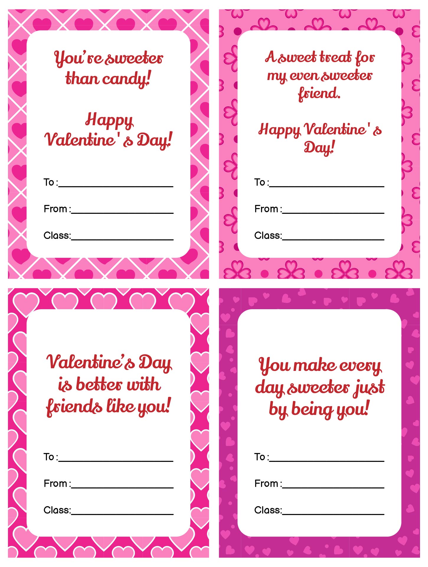 Printable Valentine Candy Grams Cards