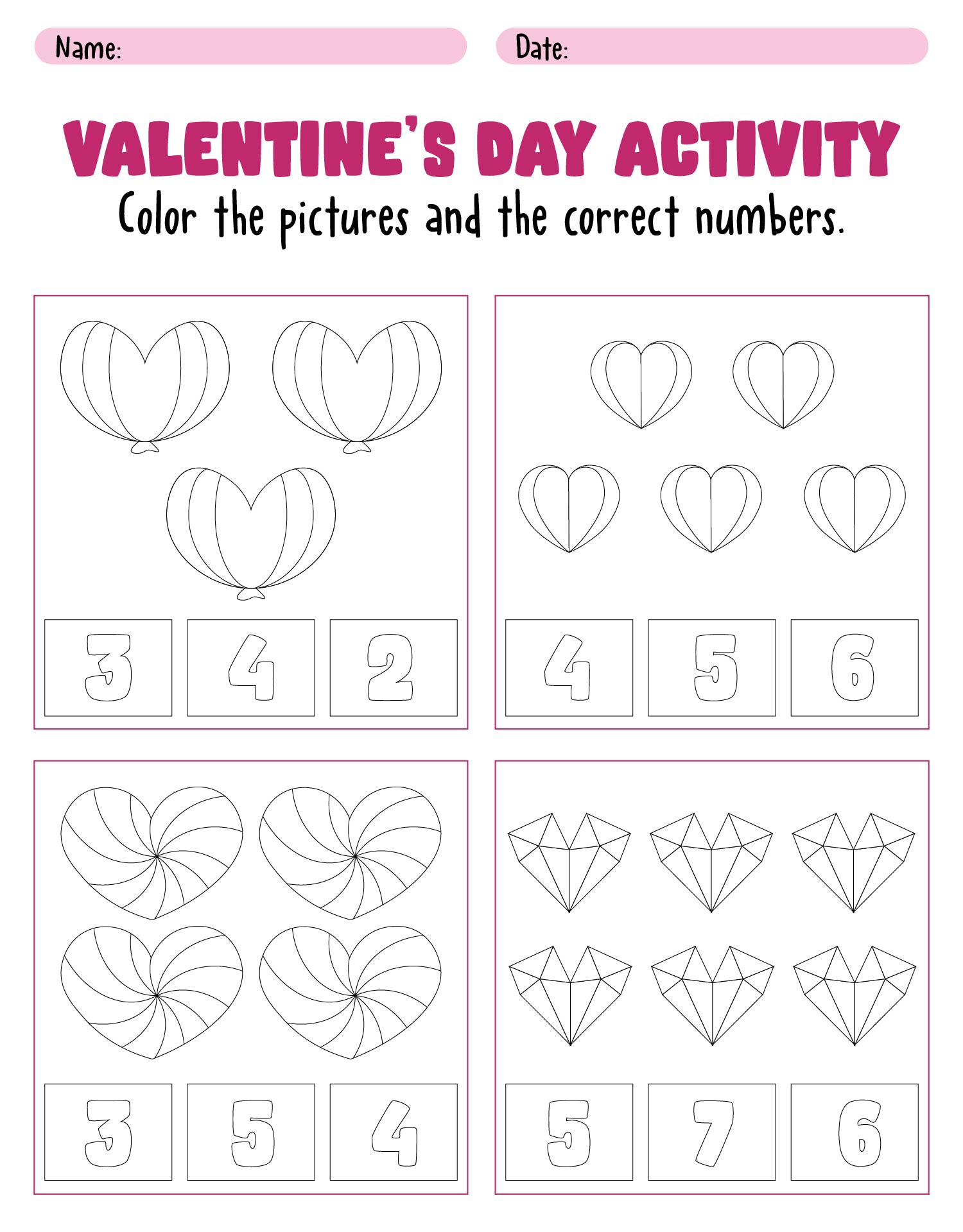 Printable Valentines Math Activities for First Grade