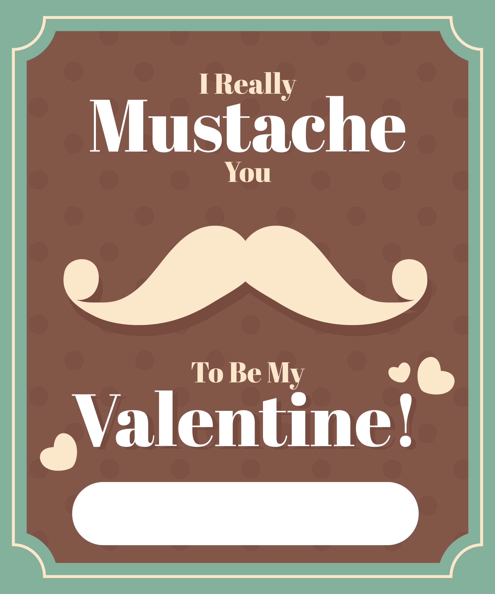 Printable Vintage Mustache Valentine Greeting Cards