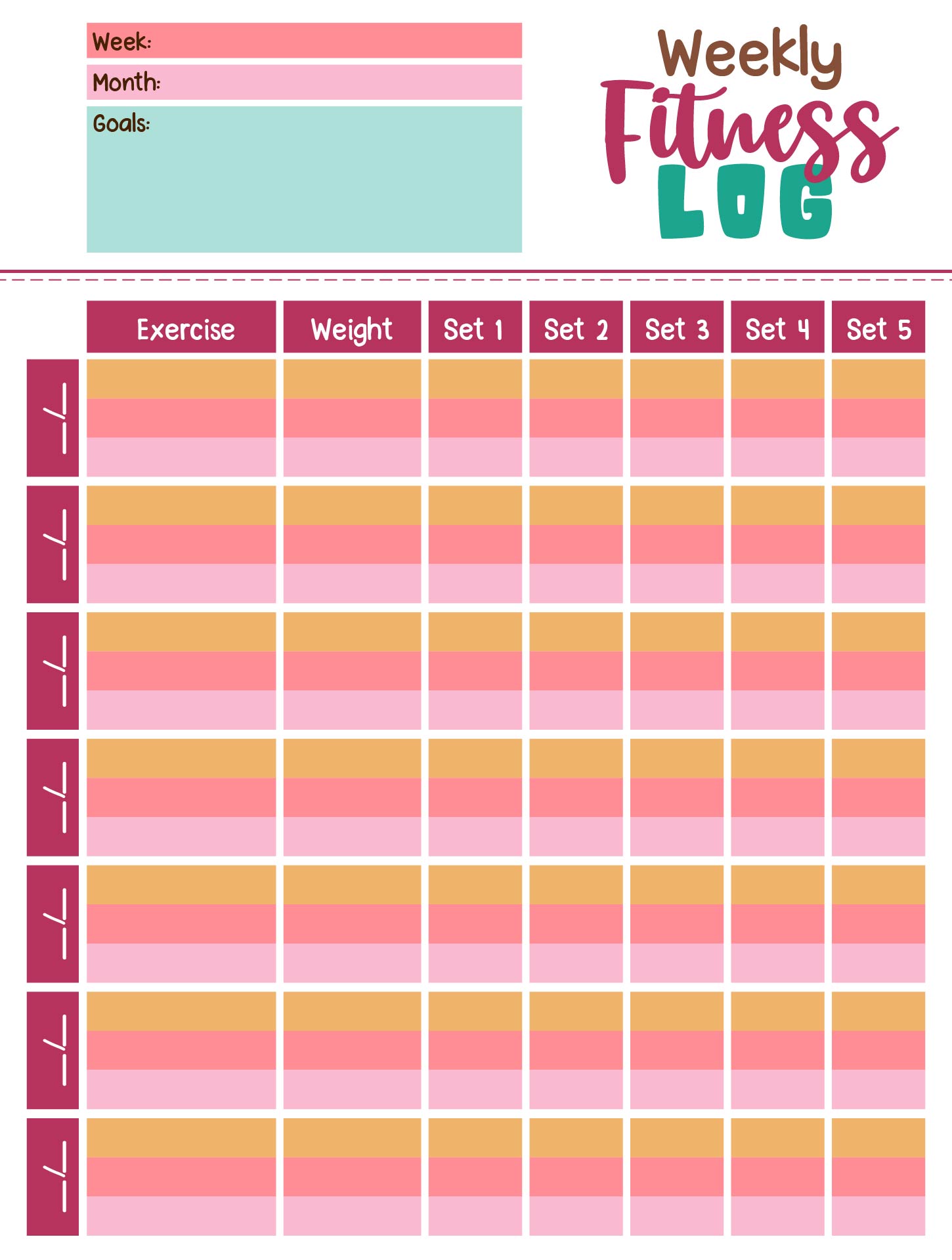 Printable Weekly Fitness Log Sheets