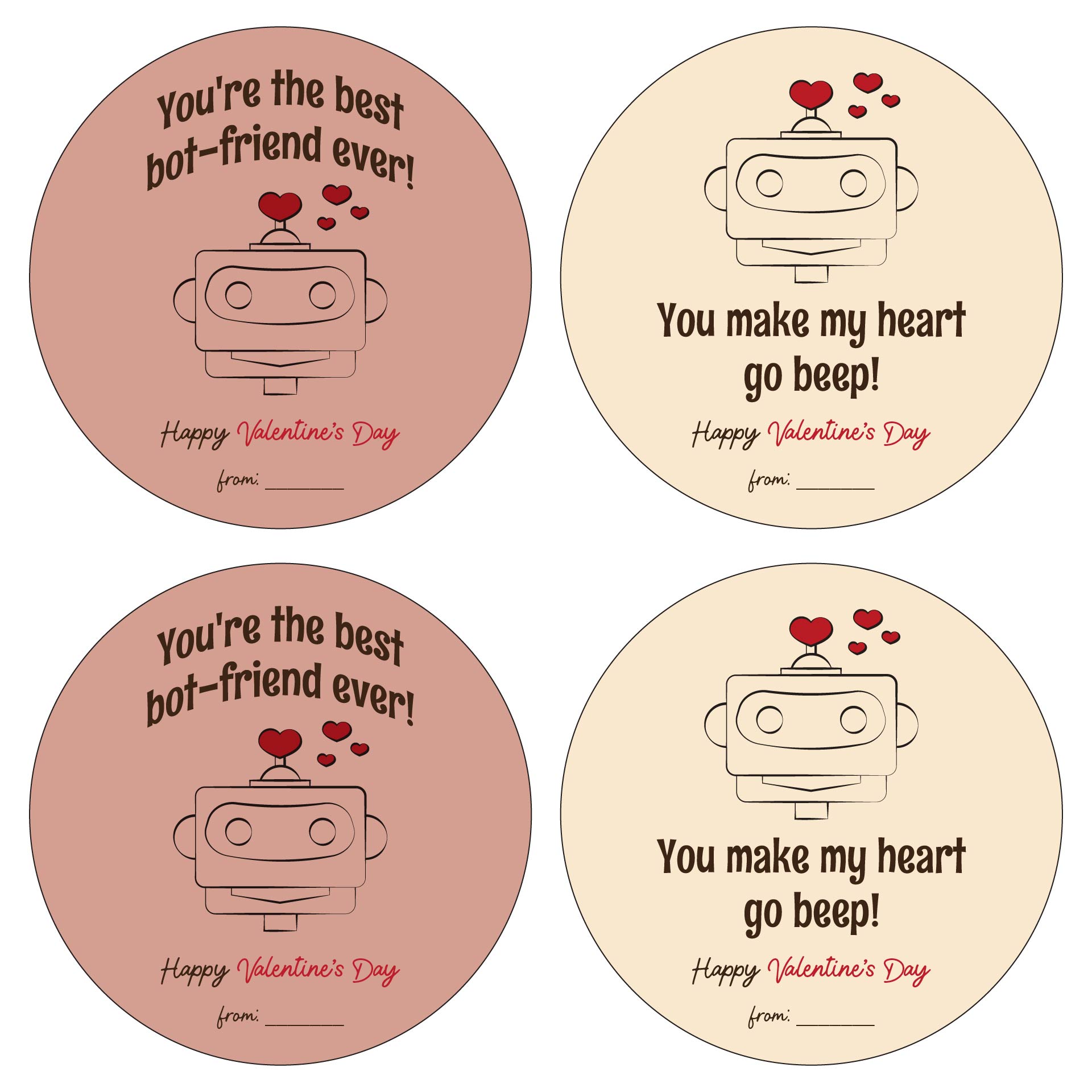 Robot Theme Valentine Favor Tags Printables