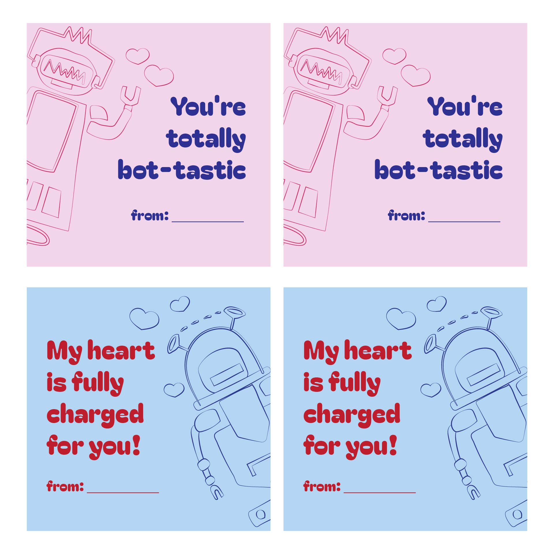 Romantic Robot Printable Valentines Tags