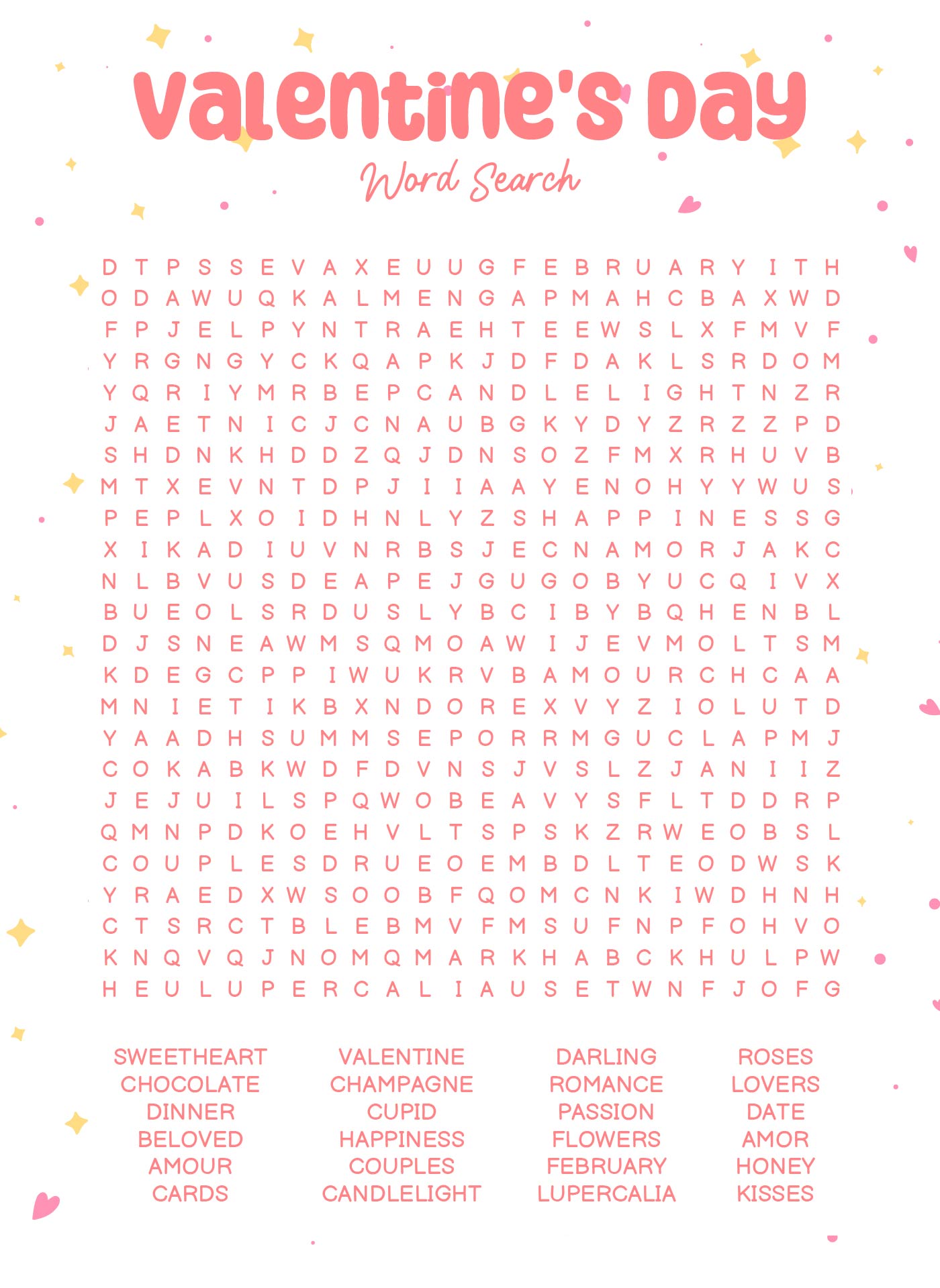 Romantic Valentines Day Word Search Puzzles Printable