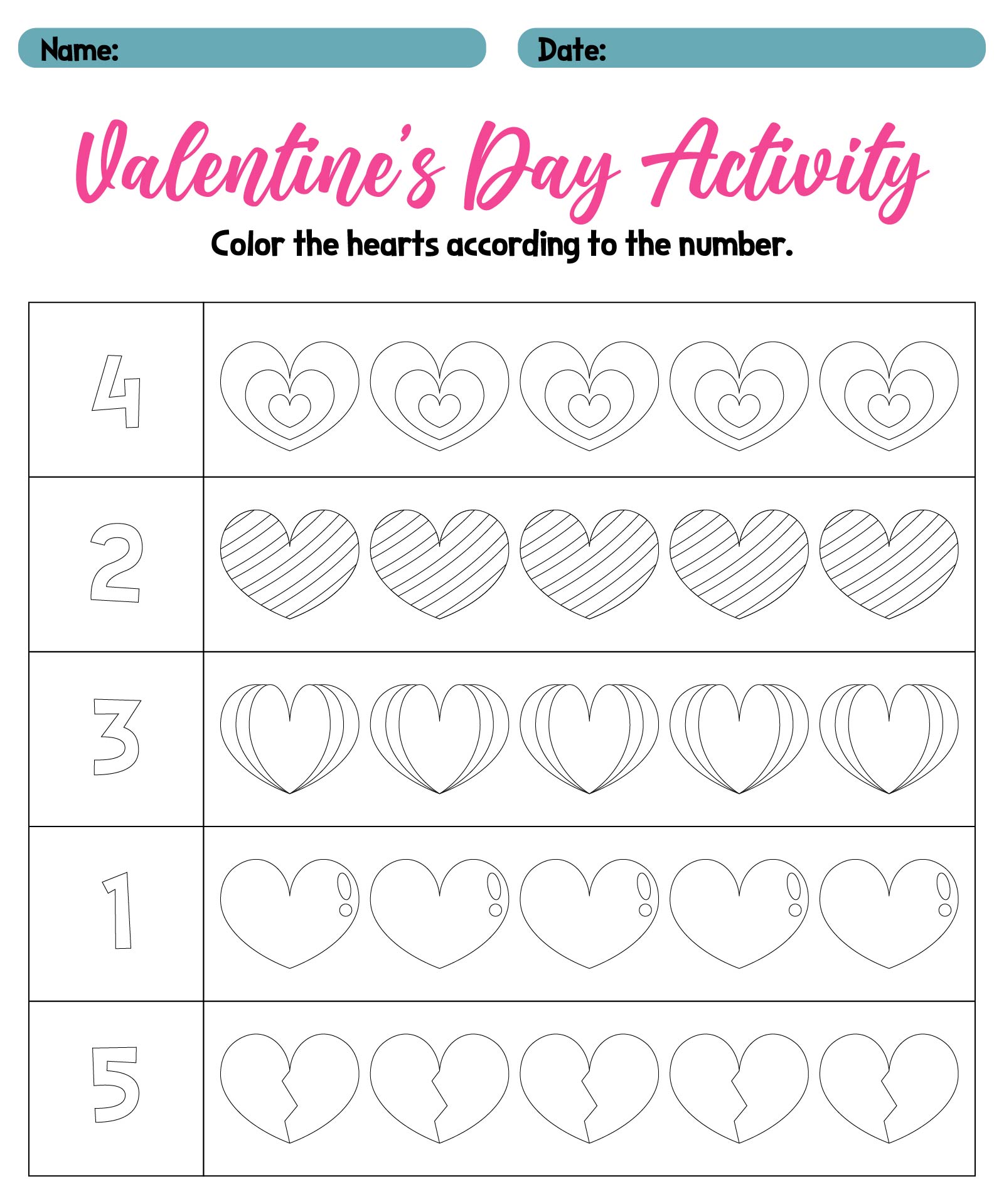 Valentines Day Math Worksheets for Kids