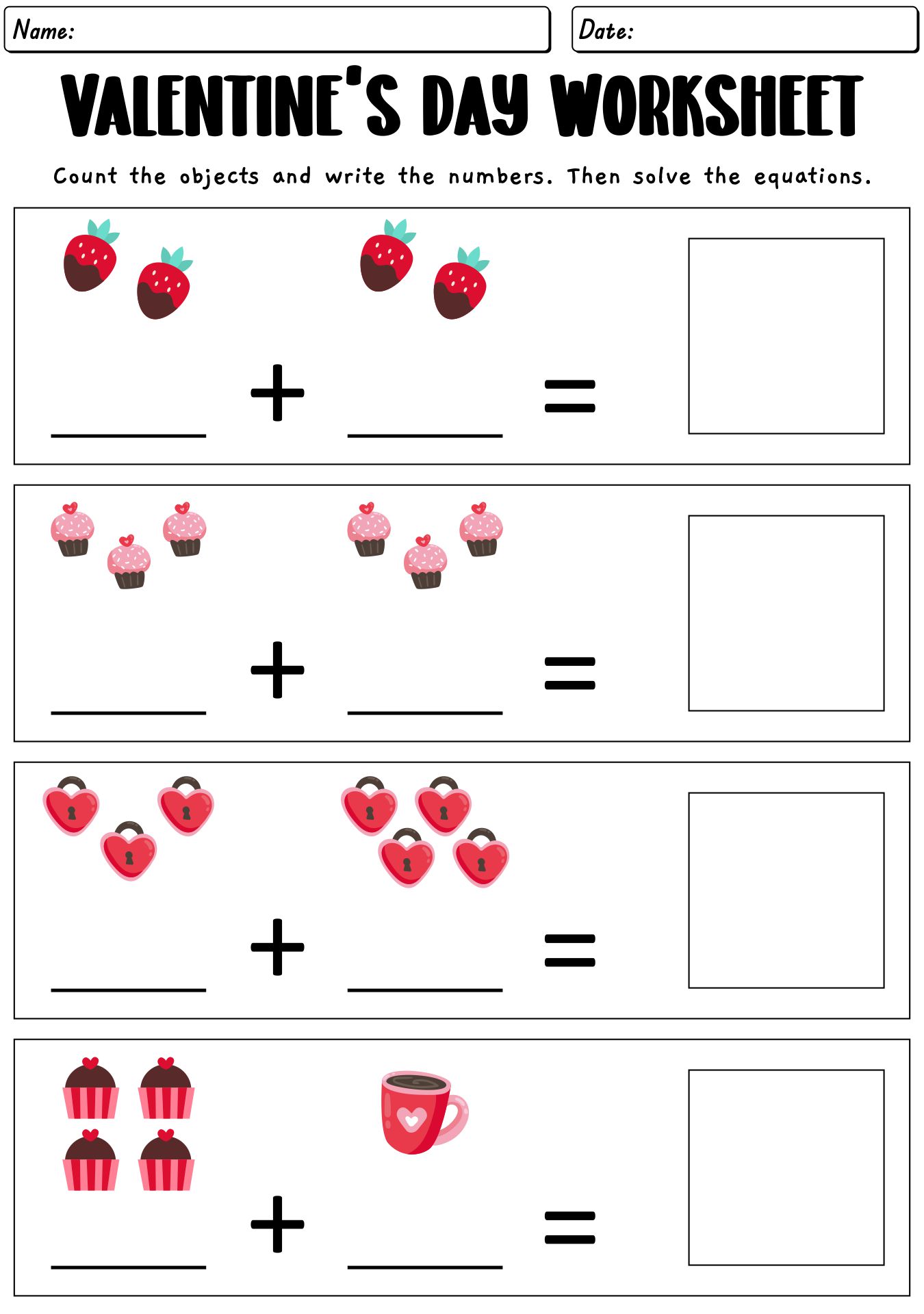 Valentines Day Math Worksheets for Kindergarten