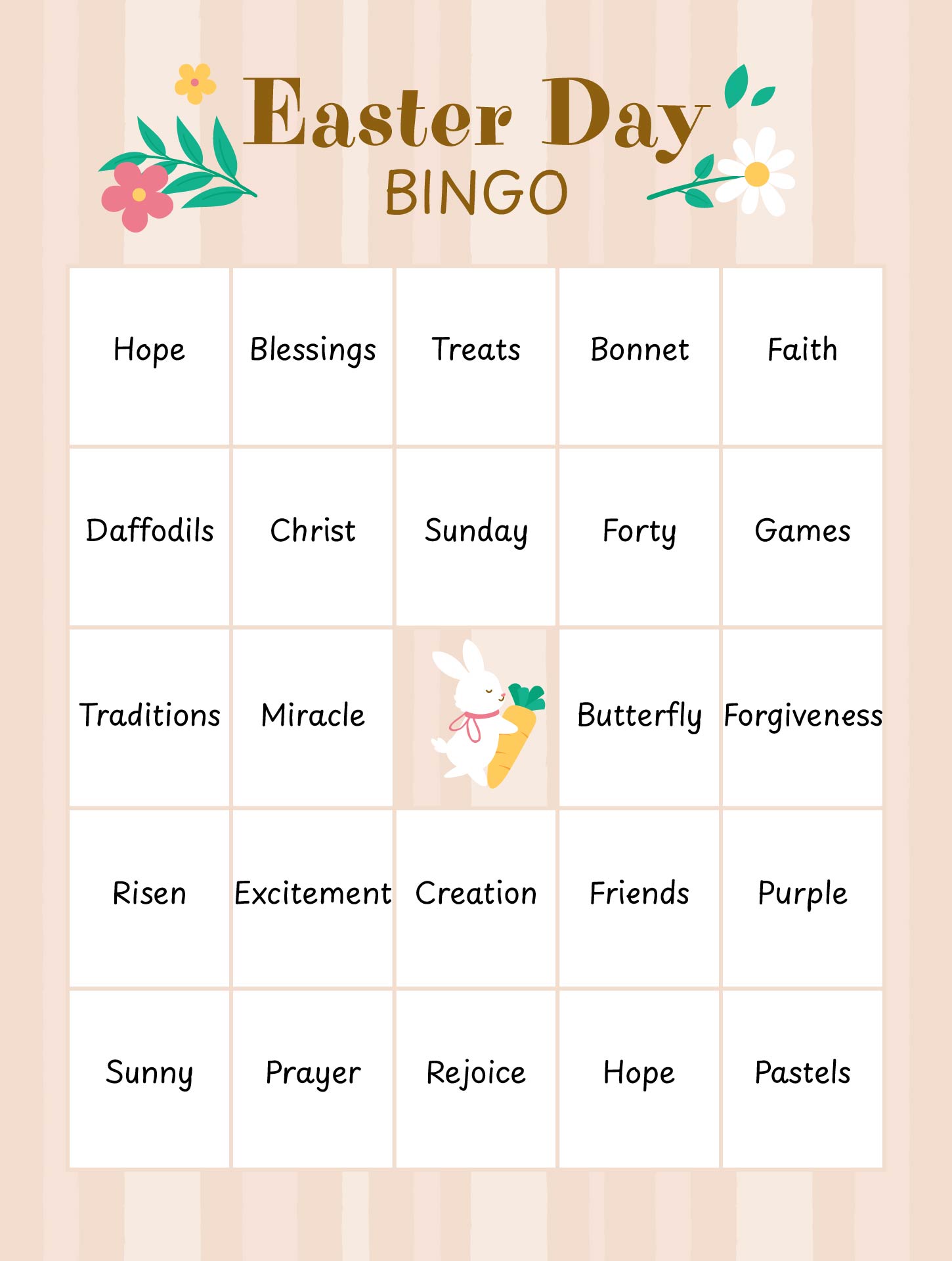 Christian Easter Bingo Cards for Church Groups