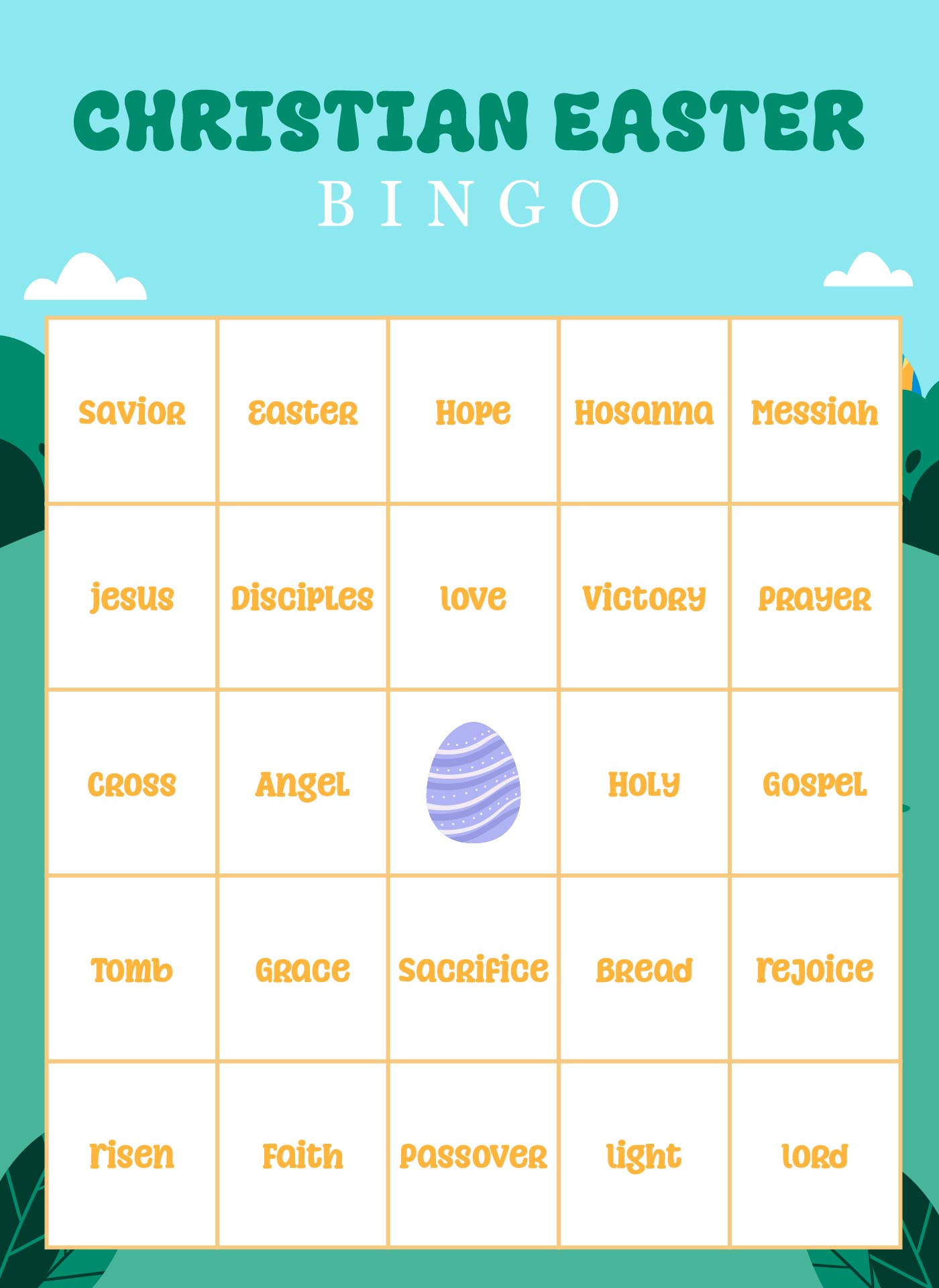 Christian Easter Bingo Cards for Church Groups