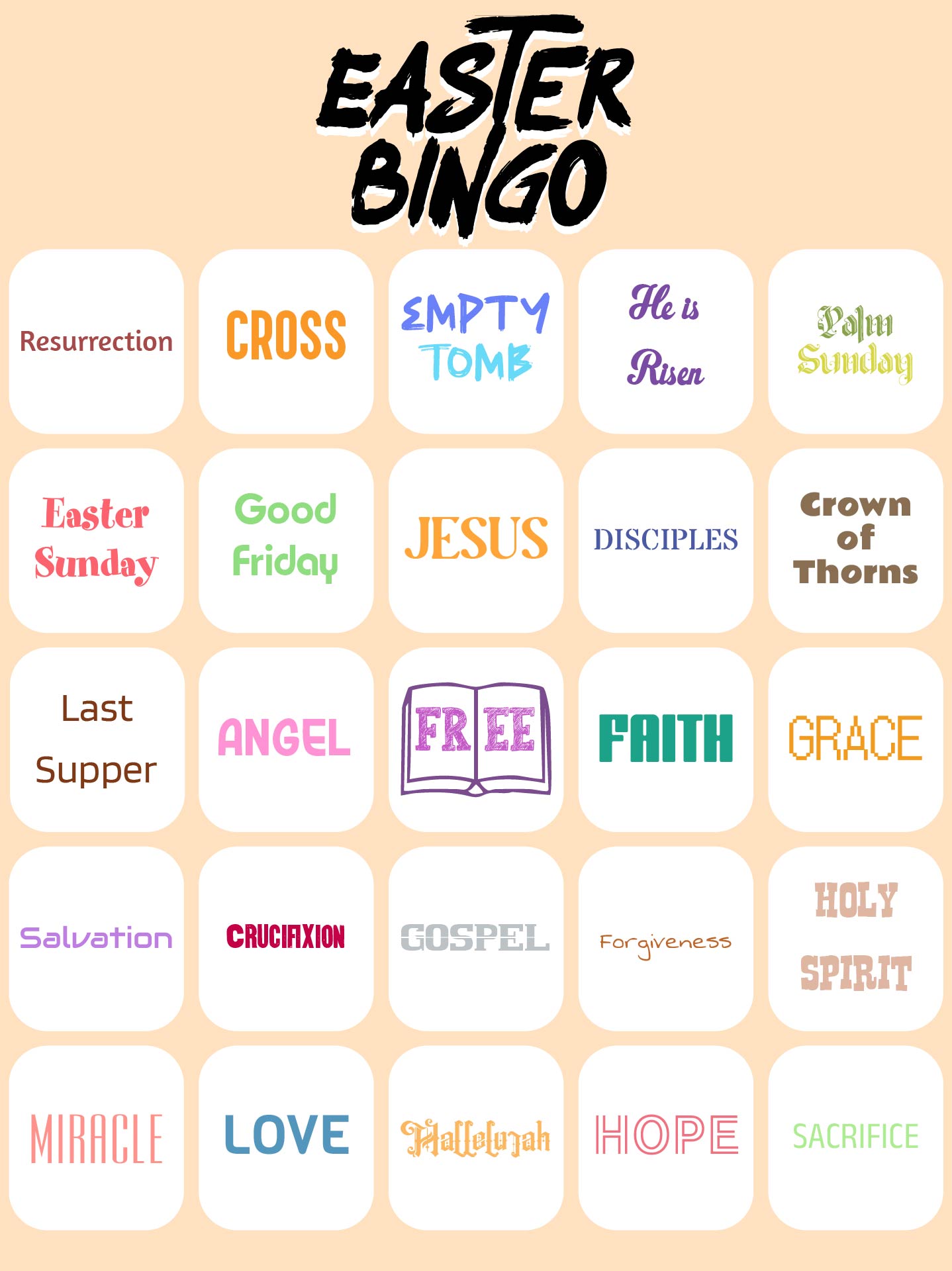 Christian Easter Bingo Cards for Church Groups