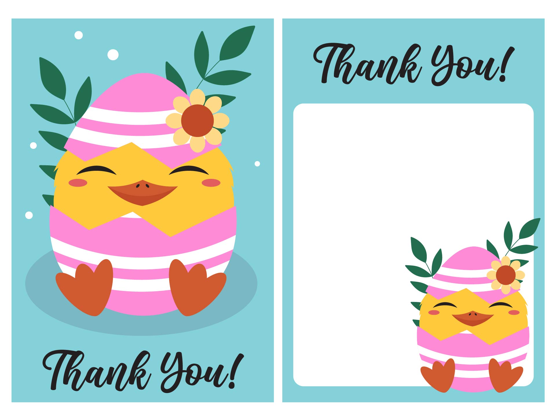 Easter Chick Face Printable Thank You Cards