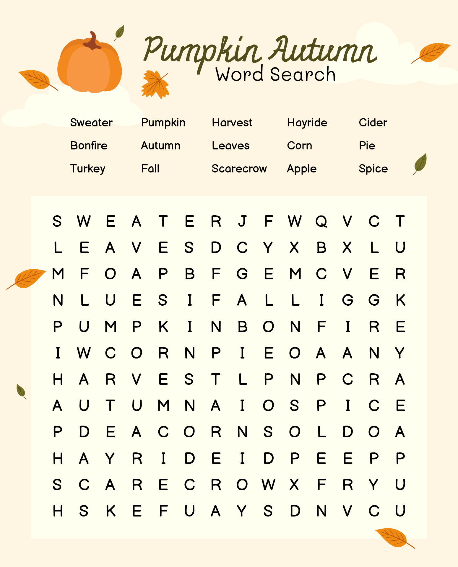 Autumn Word Search Puzzles