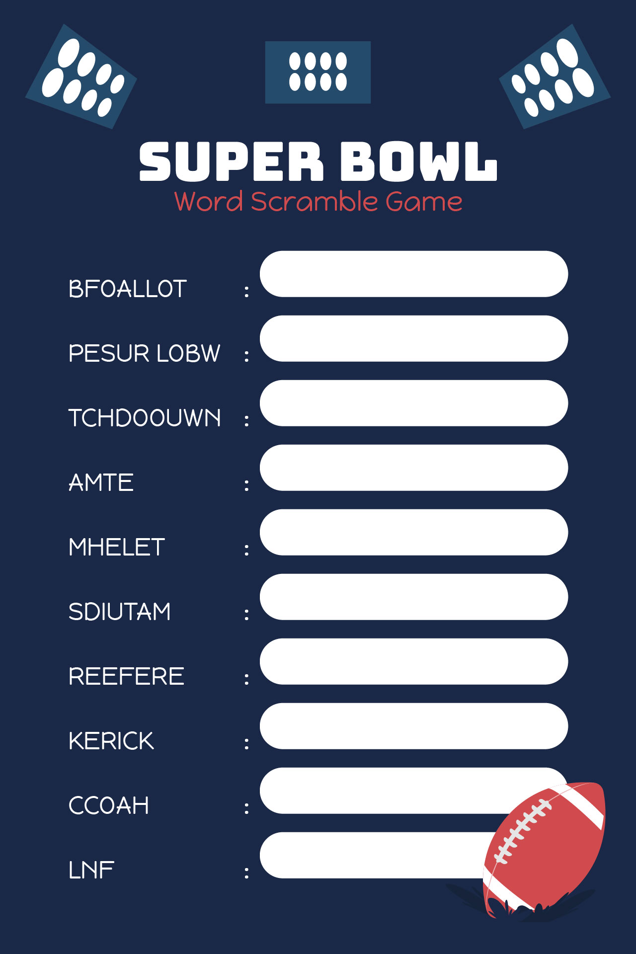 Super Bowl Word Scramble