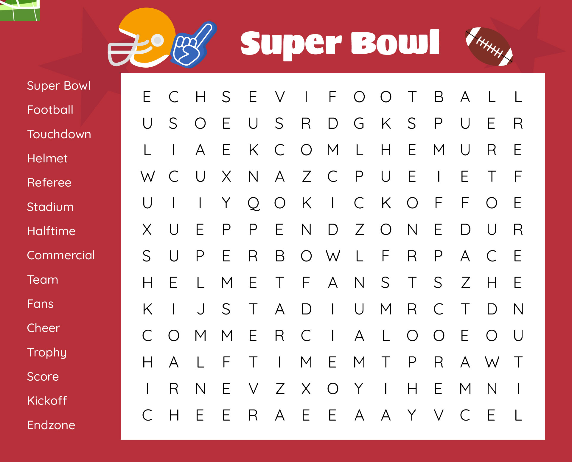 Super Bowl Word Search
