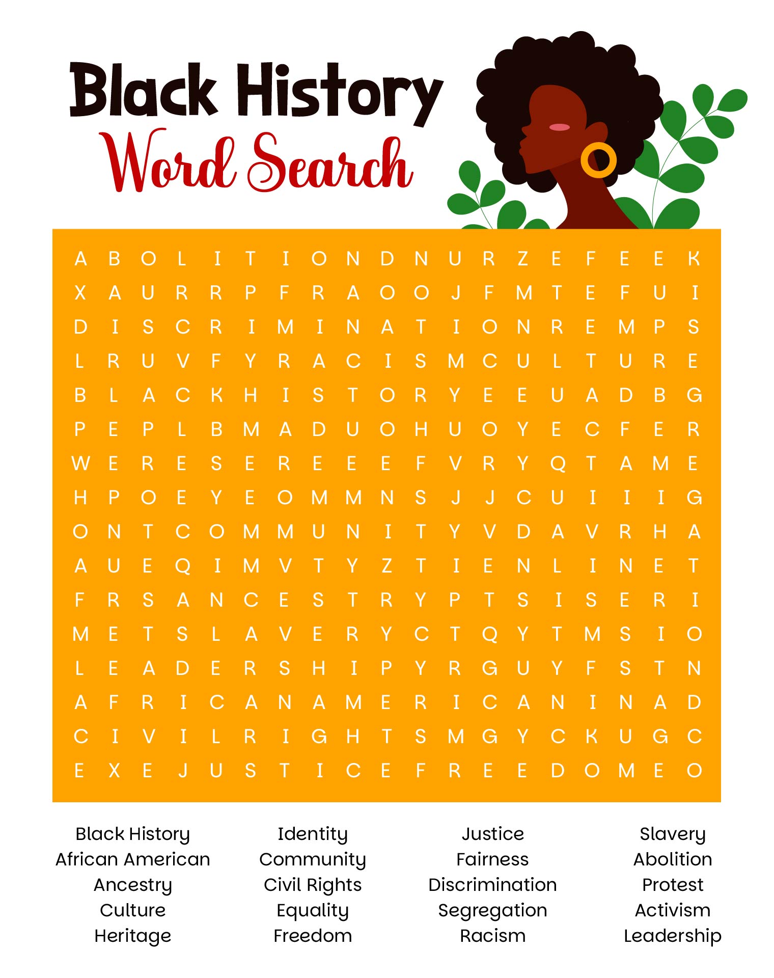 Black History Word Search Puzzle