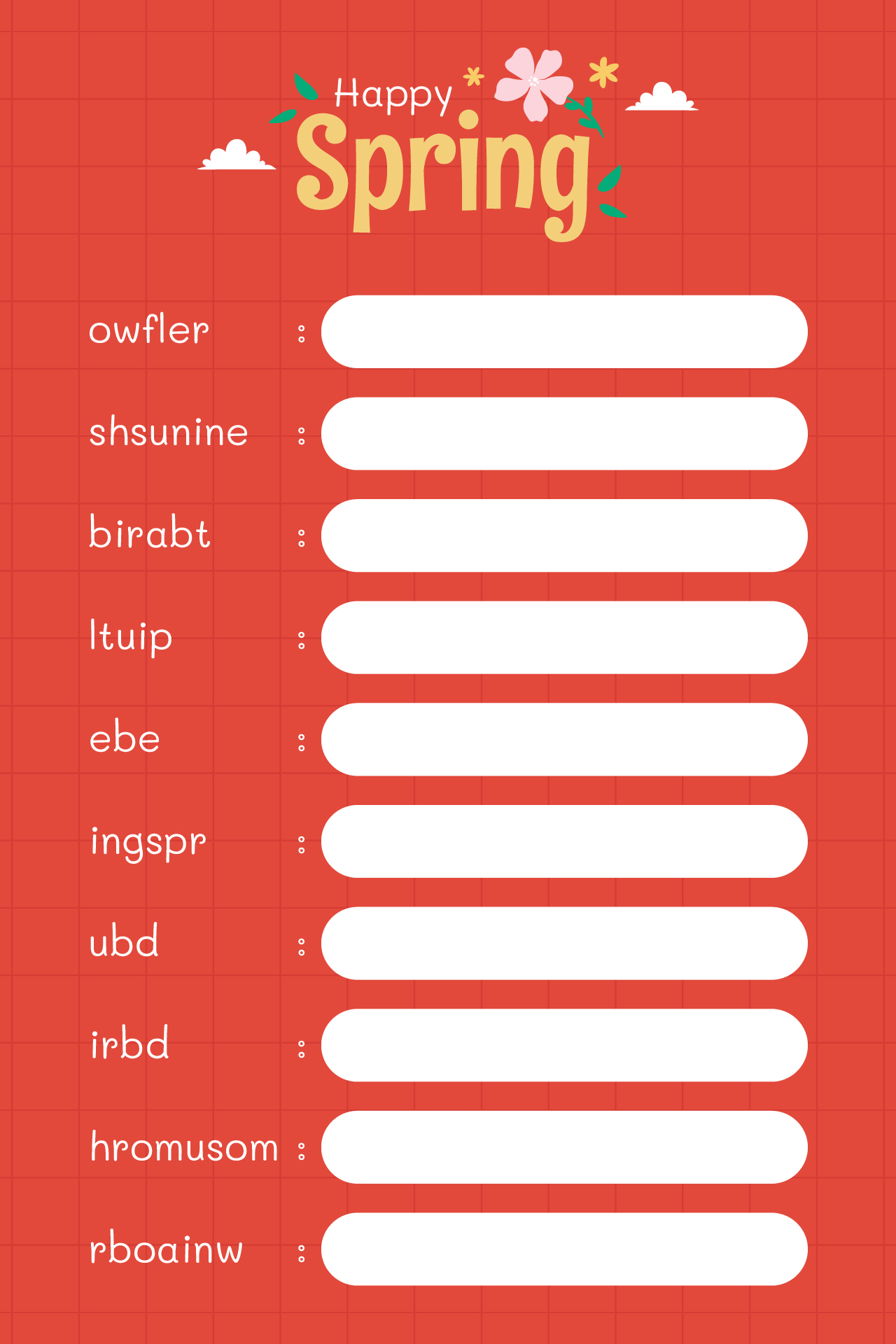 Spring Word Scramble Worksheets
