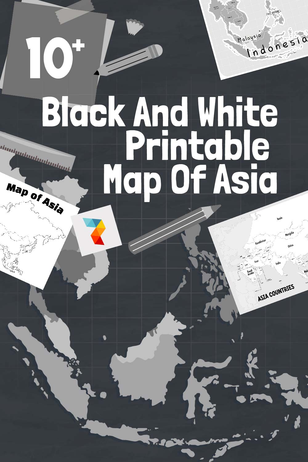 Black & White Map Of Asia