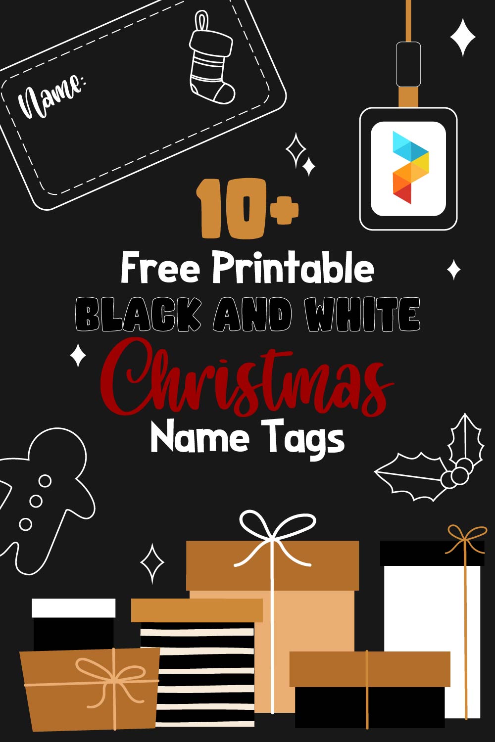 Black & White Christmas Name Tags