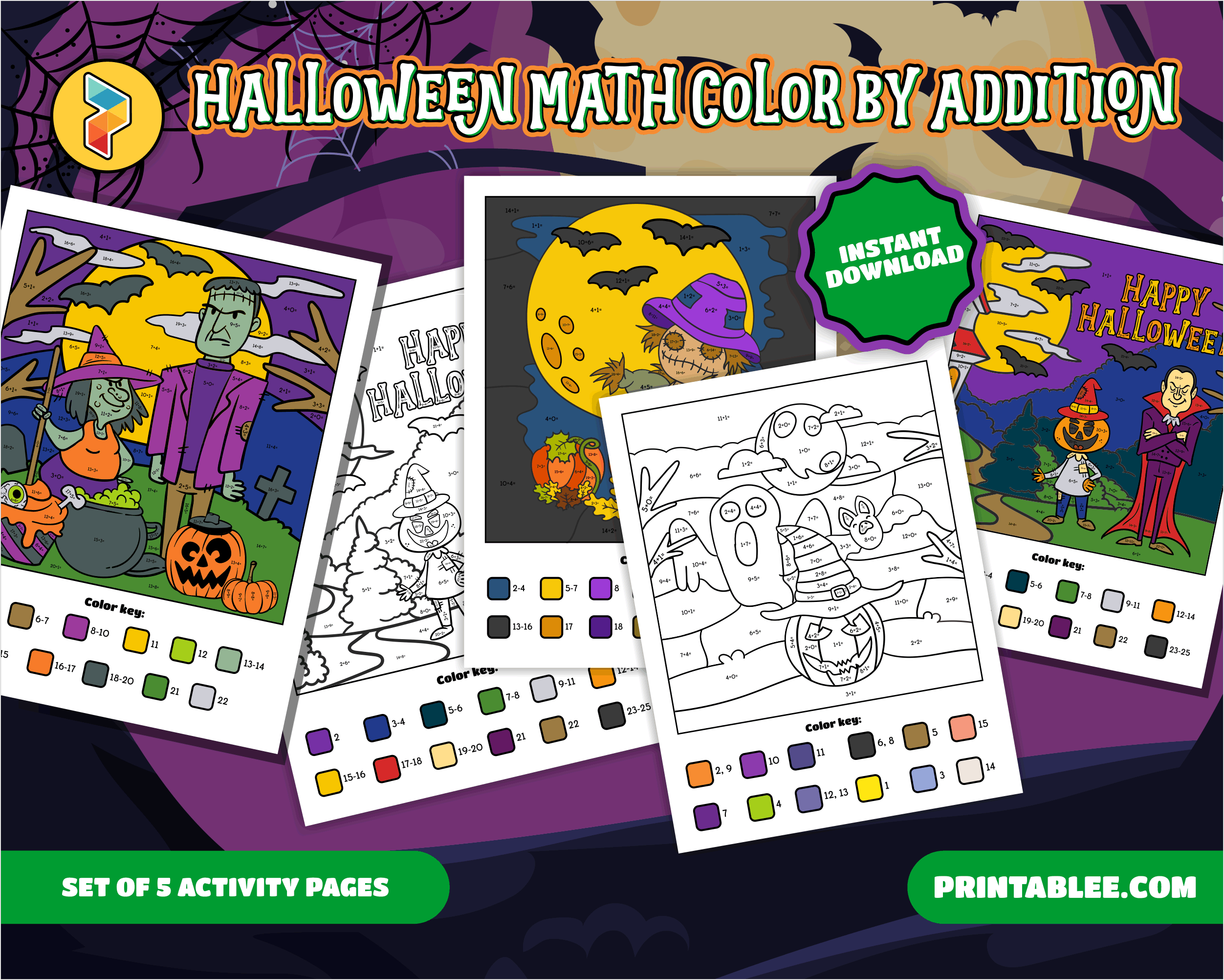 Printable Halloween Activity For Kids Color By Number Addition 